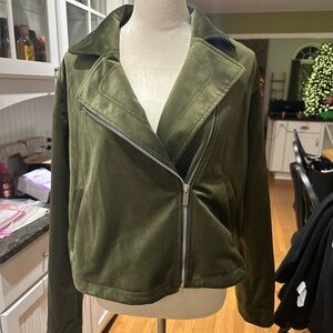 LC Lauren Conrad faux suede Dark Green moto Jacket